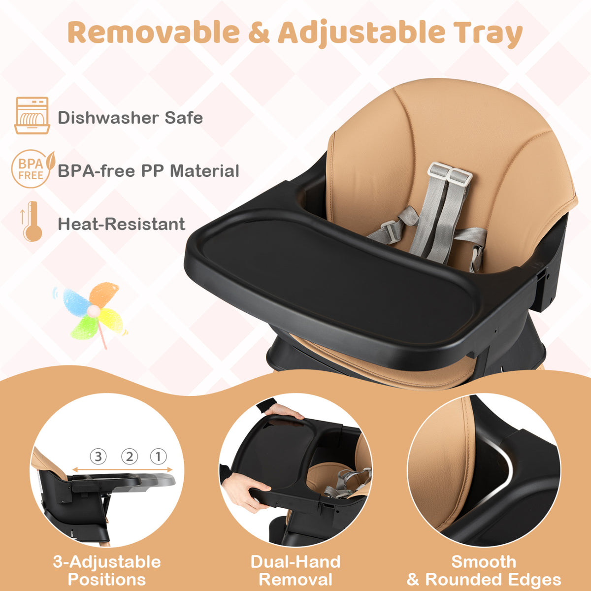 9-in-1 Convertible High Chair with Solid Wood Legs for Babies and Toddlers-Black