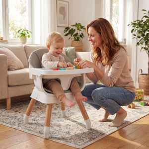 9-in-1 Convertible High Chair with Solid Wood Legs for Babies and Toddlers-White