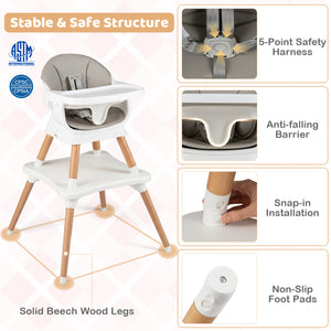 9-in-1 Convertible High Chair with Solid Wood Legs for Babies and Toddlers-White