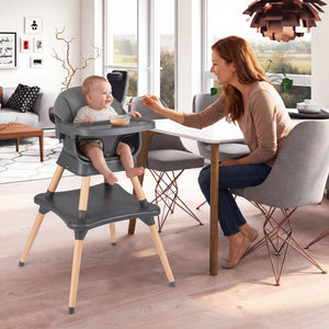 9-in-1 Convertible High Chair with Solid Wood Legs for Babies and Toddlers-Gray
