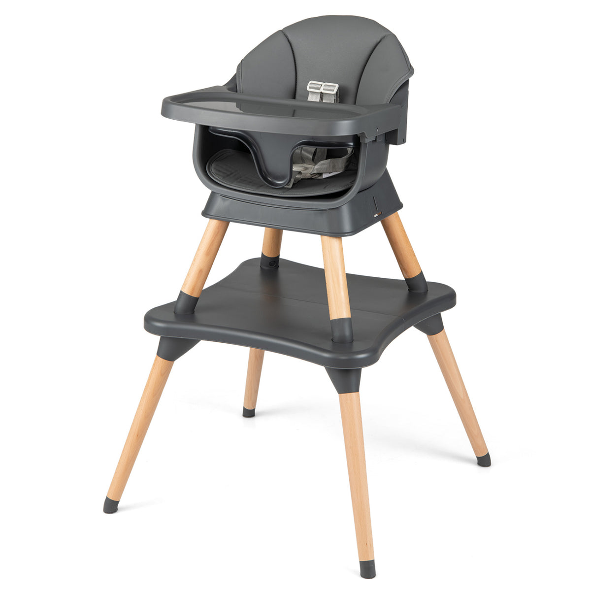 9-in-1 Convertible High Chair with Solid Wood Legs for Babies and Toddlers-Gray
