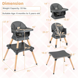 9-in-1 Convertible High Chair with Solid Wood Legs for Babies and Toddlers-Gray