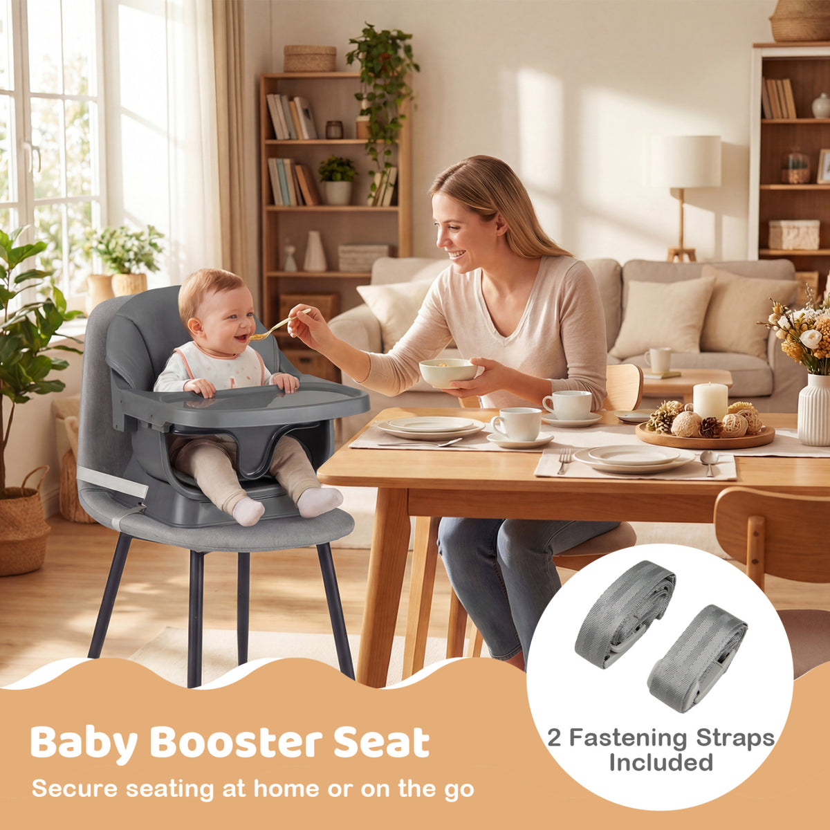 9-in-1 Convertible High Chair with Solid Wood Legs for Babies and Toddlers-Gray