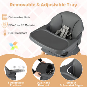 9-in-1 Convertible High Chair with Solid Wood Legs for Babies and Toddlers-Gray