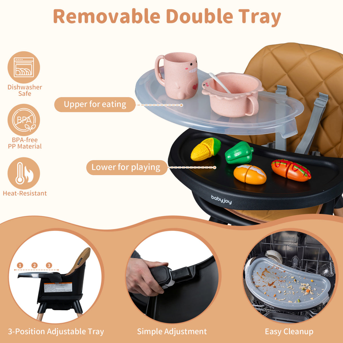 9-in-1 Convertible High Chair for Babies and Toddlers with Seat Cushion-Black