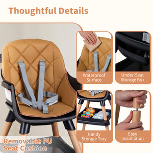 9-in-1 Convertible High Chair for Babies and Toddlers with Seat Cushion-Black