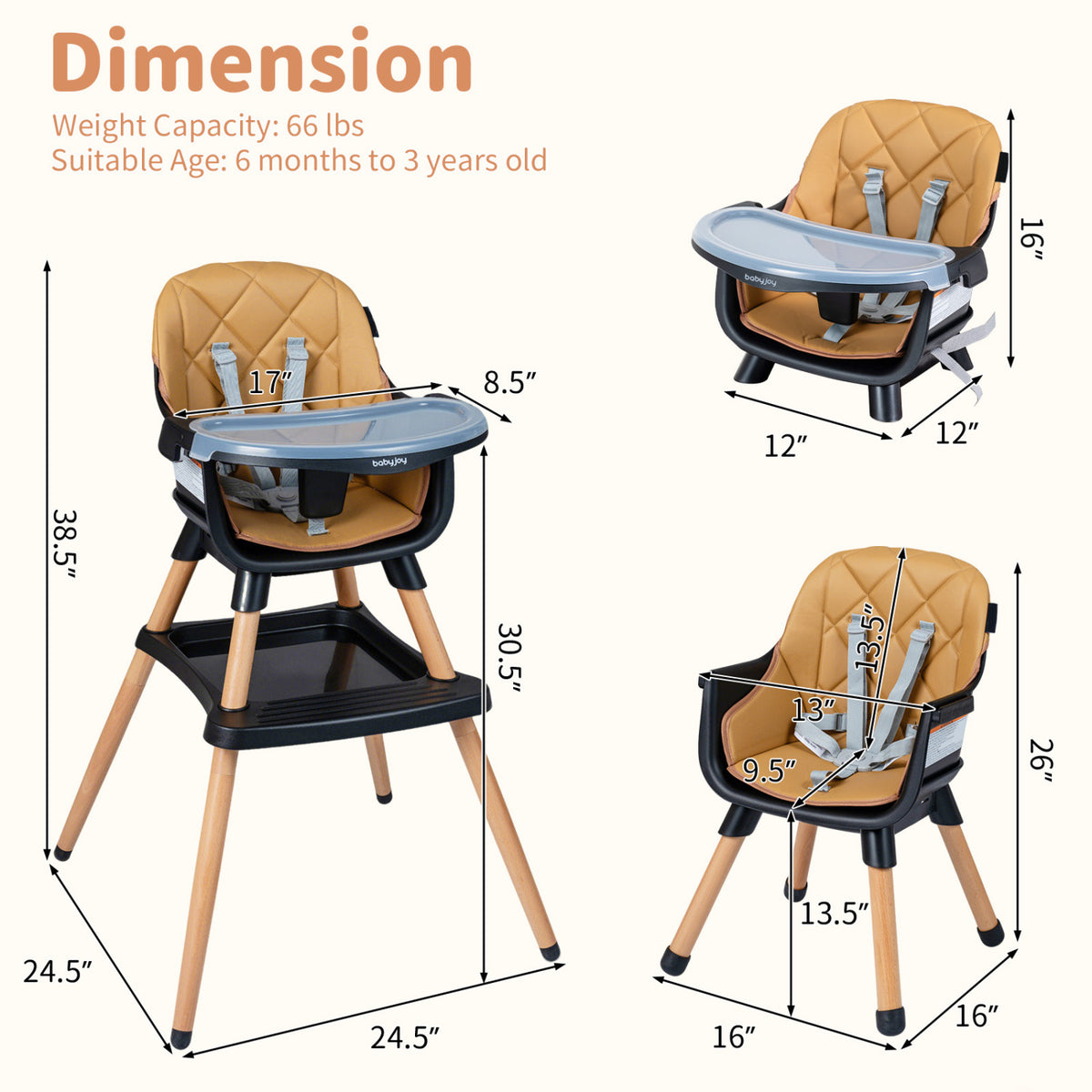 9-in-1 Convertible High Chair for Babies and Toddlers with Seat Cushion-Black