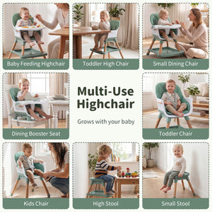 9-in-1 Convertible High Chair for Babies and Toddlers with Seat Cushion-Green