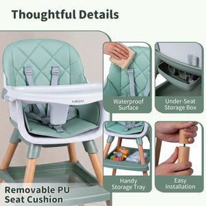 9-in-1 Convertible High Chair for Babies and Toddlers with Seat Cushion-Green