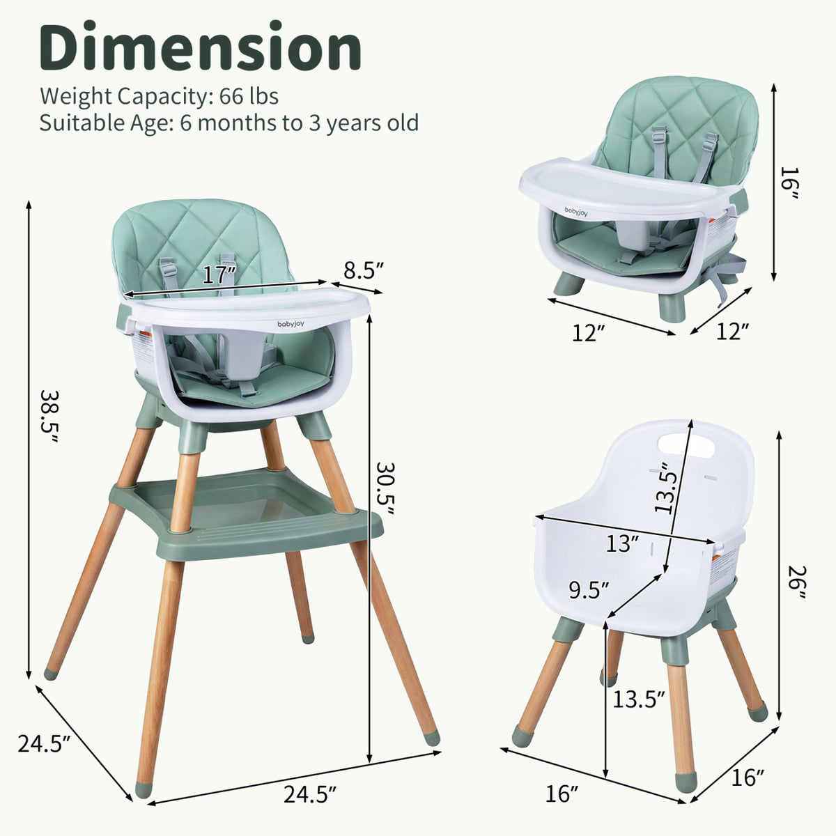 9-in-1 Convertible High Chair for Babies and Toddlers with Seat Cushion-Green