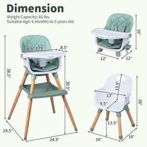 9-in-1 Convertible High Chair for Babies and Toddlers with Seat Cushion-Green
