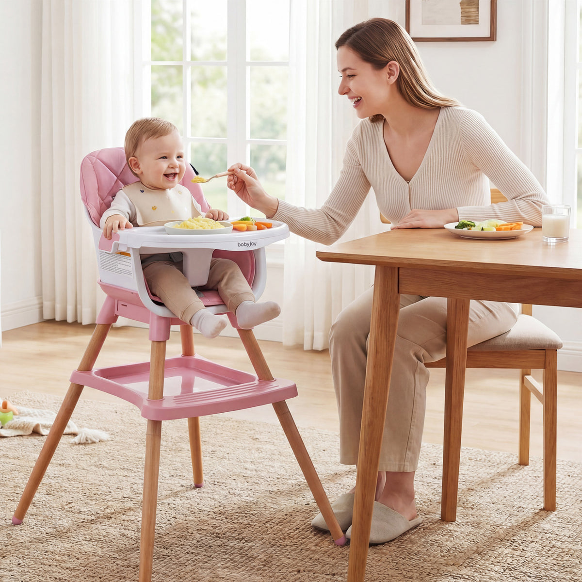 9-in-1 Convertible High Chair for Babies and Toddlers with Seat Cushion-Pink