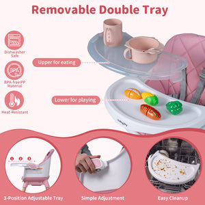 9-in-1 Convertible High Chair for Babies and Toddlers with Seat Cushion-Pink