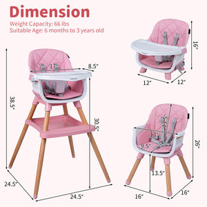 9-in-1 Convertible High Chair for Babies and Toddlers with Seat Cushion-Pink