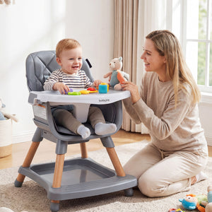 9-in-1 Convertible High Chair for Babies and Toddlers with Seat Cushion-Gray