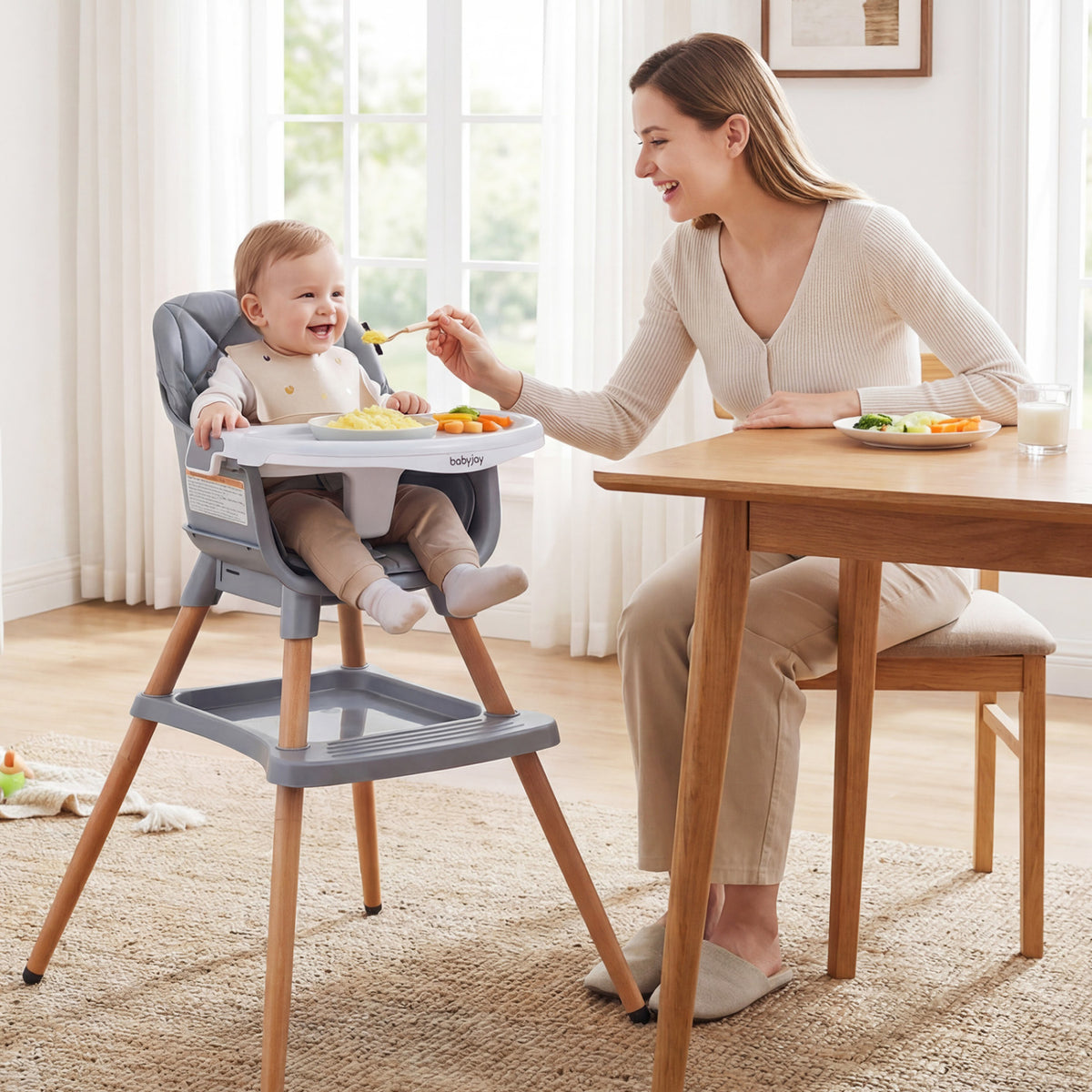 9-in-1 Convertible High Chair for Babies and Toddlers with Seat Cushion-Gray
