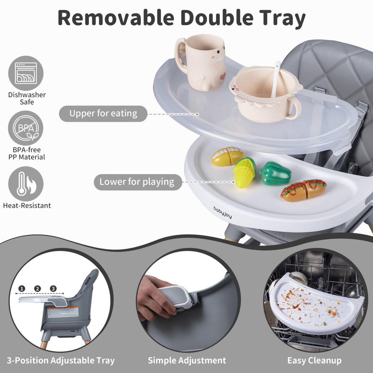 9-in-1 Convertible High Chair for Babies and Toddlers with Seat Cushion-Gray