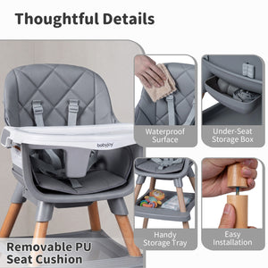 9-in-1 Convertible High Chair for Babies and Toddlers with Seat Cushion-Gray