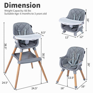 9-in-1 Convertible High Chair for Babies and Toddlers with Seat Cushion-Gray