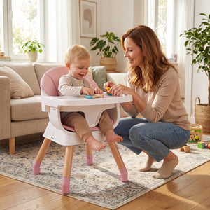 9-in-1 Convertible High Chair with Solid Wood Legs for Babies and Toddlers-Pink