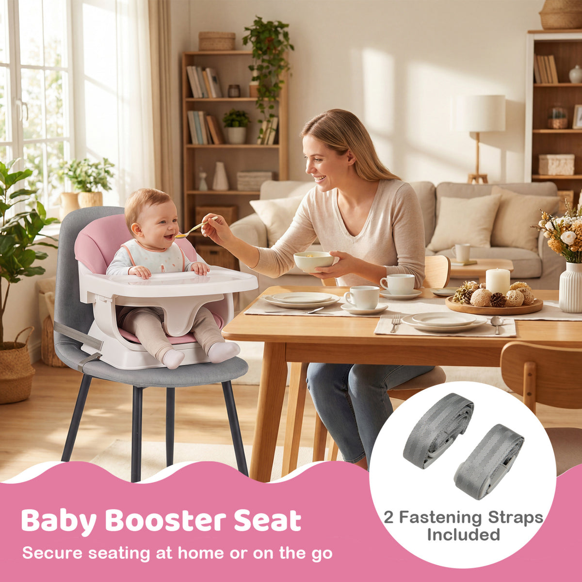 9-in-1 Convertible High Chair with Solid Wood Legs for Babies and Toddlers-Pink