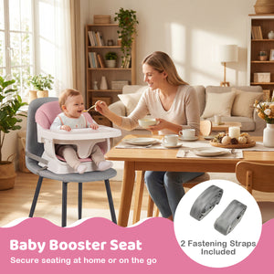 9-in-1 Convertible High Chair with Solid Wood Legs for Babies and Toddlers-Pink