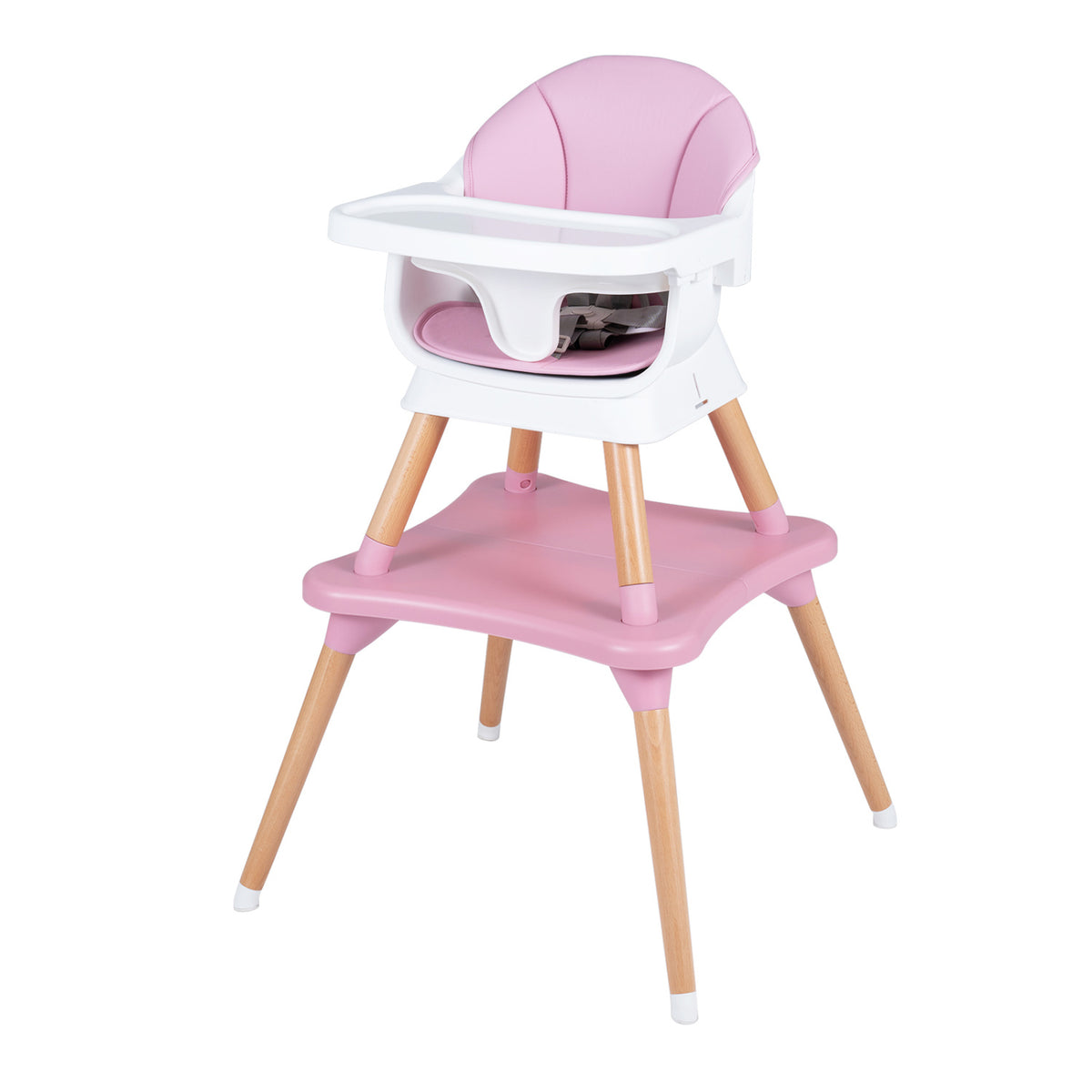 9-in-1 Convertible High Chair with Solid Wood Legs for Babies and Toddlers-Pink