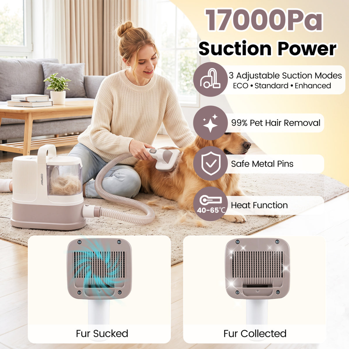 9-in-1 Dog Grooming Vacuum Kit for Shedding with 3 Suction Modes and Clippers for Dogs and Cats Home Cleaning