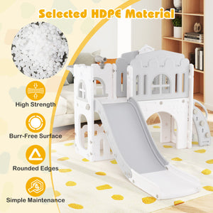 9-in-1 Toddler Slide L-Shaped with Basketball Hoop and Steering Wheel-Gray