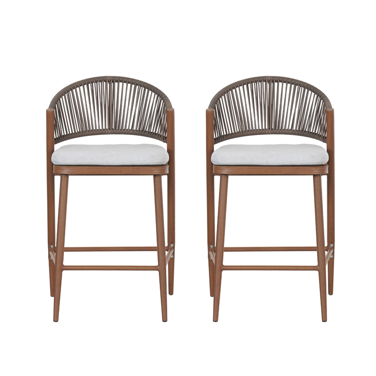 Outdoor 26" Counter Height Metal Frame Counter Stools With Scallop Shaped Backrest & Water Resistant Cushions