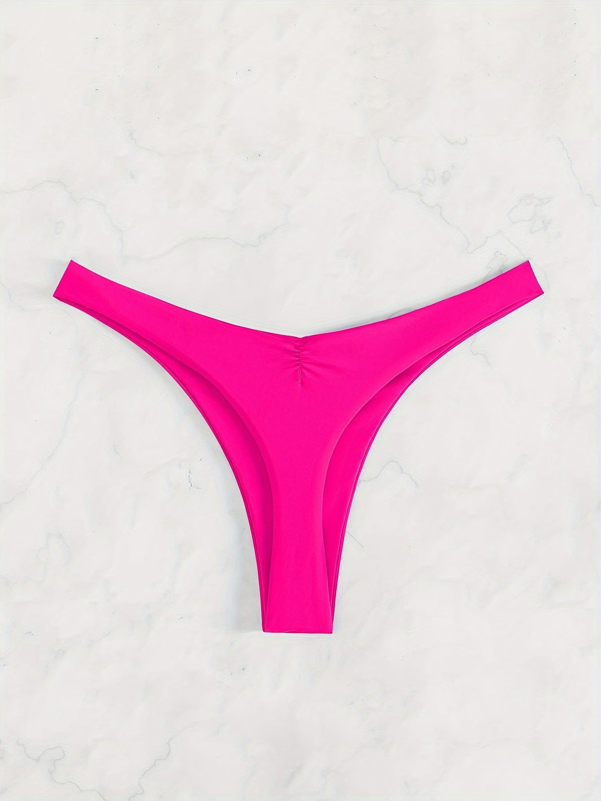 New Bikini Solid Color Cheeky Ruched Thong Bikini Bottoms for Women – High Stretch Polyamide Swim Briefs with Flattering Fit – Casual Swimwear Essential for Beach Pool and Summer Vacation