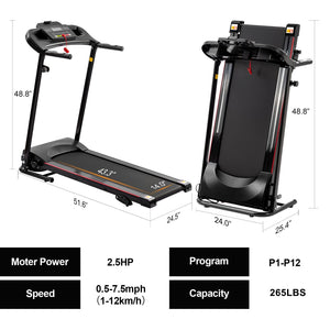 Folding Treadmill With Incline 2.5Hp 12Km / H Electric Treadmill For Home Foldable, Bluetooth Music Cup Holder Heart Rate Sensor Walking Running Machine For Indoor Home Gym Exercise Fitness - Black by Couch.com