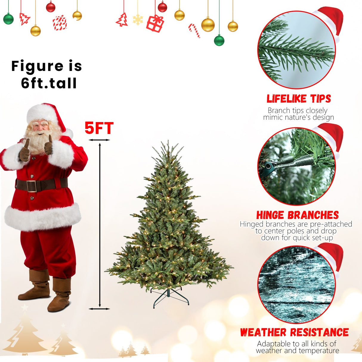 5FT The Full-Bodied Pre-Lit Evergreen Christmas Tree