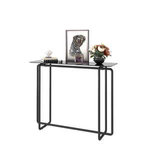 Console Table Single Layer Tempered Glass Rectangular Porch Table Black Leg Double Tempered Glass Tea Table by Couch.com