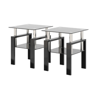 Modern Tempered Glass Tea Table, End Square Table For Living Room (Set of 2) - Black by Couch.com