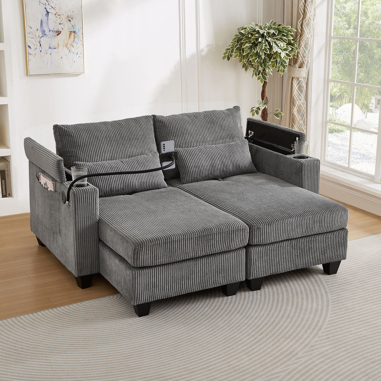 Convertible Chaise Lounge Sofa Chair With USB Ports, Cup Holders, Phone Holder And Storage by Couch.com