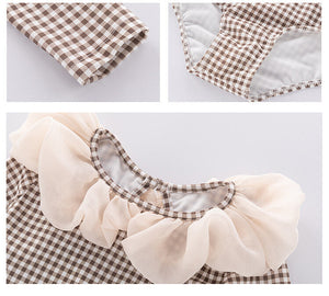 Long Sleeve One-piece Flower Collar Swimsuit For Girls
