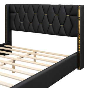 Upholstered Platform Bed With Strips - Black by Couch.com