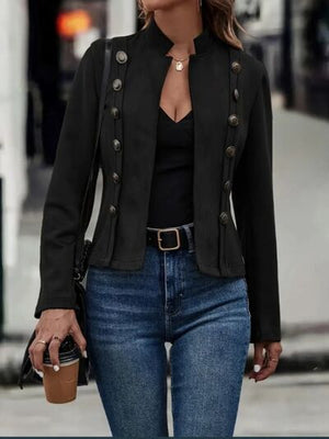 Decorative Button Open Front Long Sleeve Jacket – Elegant Casual Outerwear for Women