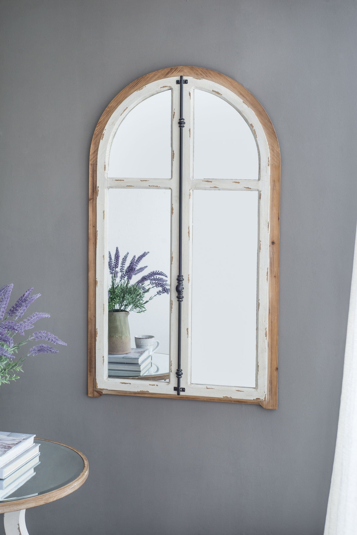 Arch Wood Wall Mirror - Brown Antique White by Couch.com