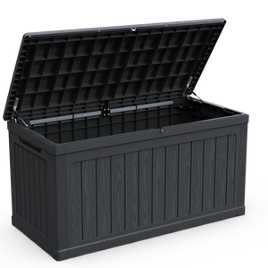230 Gallon XXL Waterproof Outdoor Deck Box, Resin, Lockable Patio Storage for Cushions and Garden Tools, Black