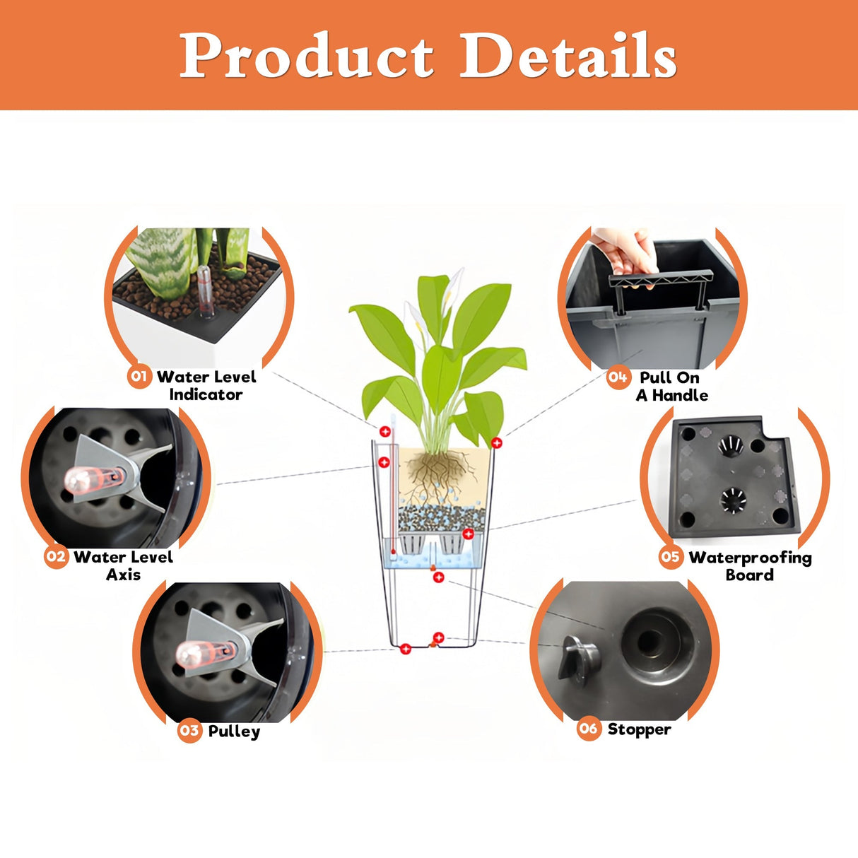 Pack of 2 Square Planters with Automatic Watering System
