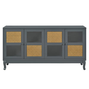 Retro Industrial 4 Door Sideboard With Large Storage, Rattan And Glass Doors by Couch.com