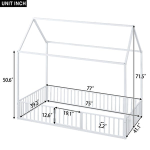 Metal House Bed With Fence And Door