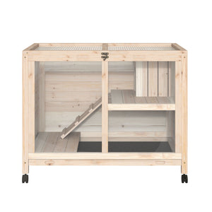 Pawhut - Indoor Rabbit Hutch With Wheels, Desk And Side Table Sized, Wood Rabbit Cage, Waterproof Small Rabbit Cage - Natural by Couch.com