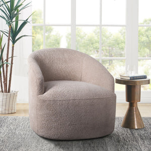 Modern Upholstered 360 Degree Swivel Chair Faux Fabric Solid Wood Frame - Beige by Couch.com
