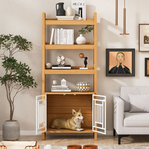 Modern Furniture Style 2 In 1 Pet Friendly Dog Crate Ladder Bookcase - Ancient Oak