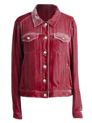 Casual Button-Up Long Sleeve Jacket with Chest Pockets and Relaxed Fit