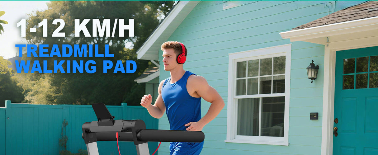 FYSIQ Foldable Treadmill for Home, 1-12 km/h, 3-in-1 Walking Pad with Dual LED Display, 12 Programmes and Remote Control,