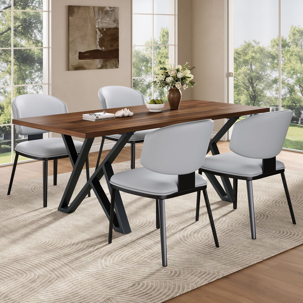 5 Pieces Modern Faux Leather And Metal Dining Set by Couch.com